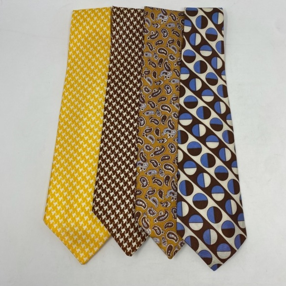 Vtg 60s 70s Hand Needled‎ Neckties LOT of 4 Assorted Mod Paisley Houndstooth